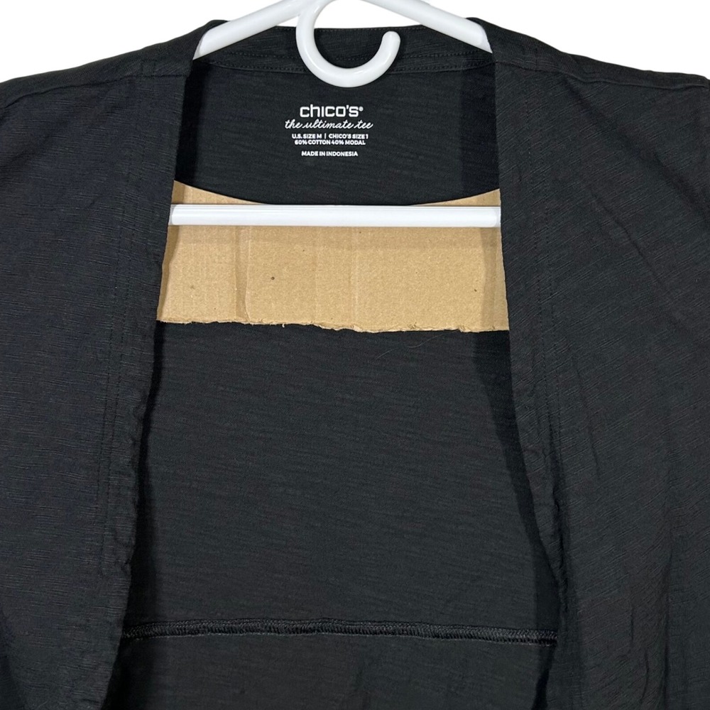 Chicos The Ultimate Tee Black Open Front Cardigan Lightweight Long Sleeve Size M